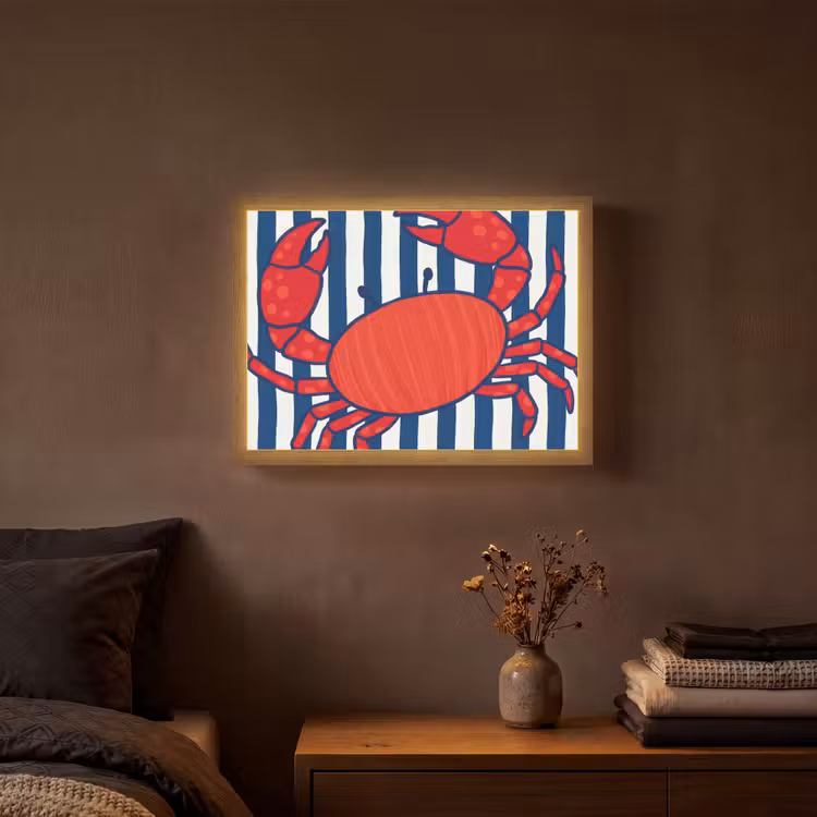 Krab - Strepen - Zeeleven - Illustratie - Rood Light Box met batterij (Wandlamp) middel -sfeer4