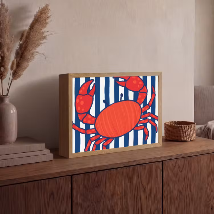 Krab - Strepen - Zeeleven - Illustratie - Rood Light Box met batterij (Wandlamp) middel -sfeer2