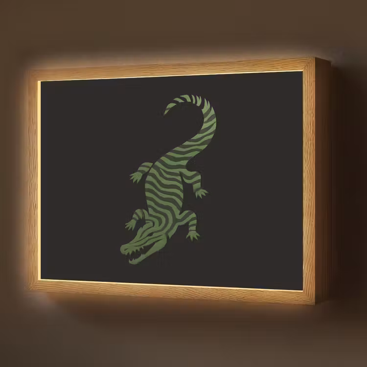 Krokodil - Groen - Tijgerachtig - Strepen Light Box met batterij (Wandlamp) middel -z3d_website