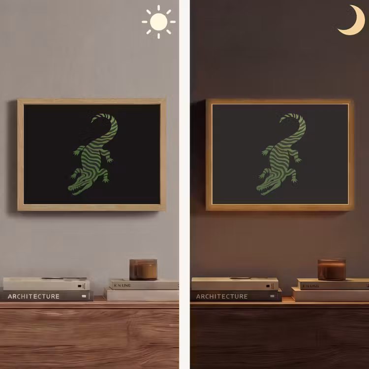 Krokodil - Groen - Tijgerachtig - Strepen Light Box met batterij (Wandlamp) middel -sfeer3