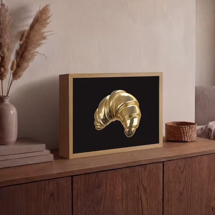 Croissant - Brood - Goud - Zwart Light Box met batterij (Wandlamp) middel -sfeer2