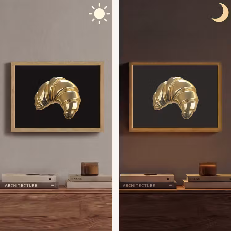 Croissant - Brood - Goud - Zwart Light Box met batterij (Wandlamp) middel -sfeer3