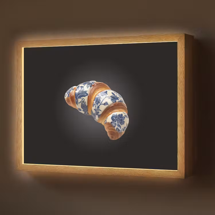 Croissant - Bloemenpatroon - Delftsblauw Light Box met batterij (Wandlamp) middel -z3d_website