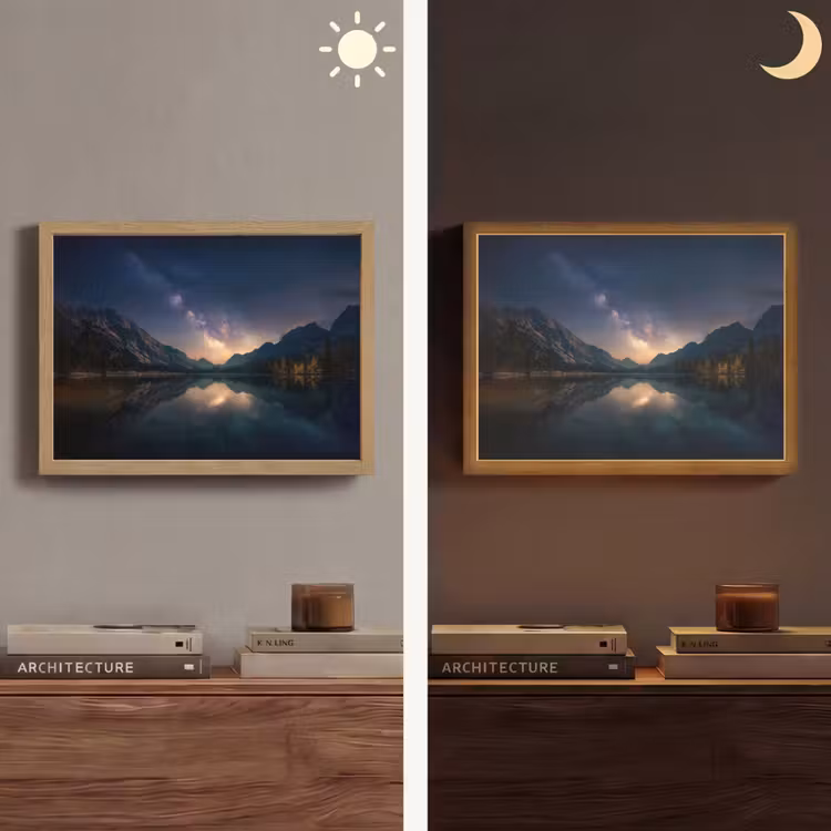 Kristalhelder meer - Bergen - Bergen Light Box met batterij (Wandlamp) middel -sfeer3