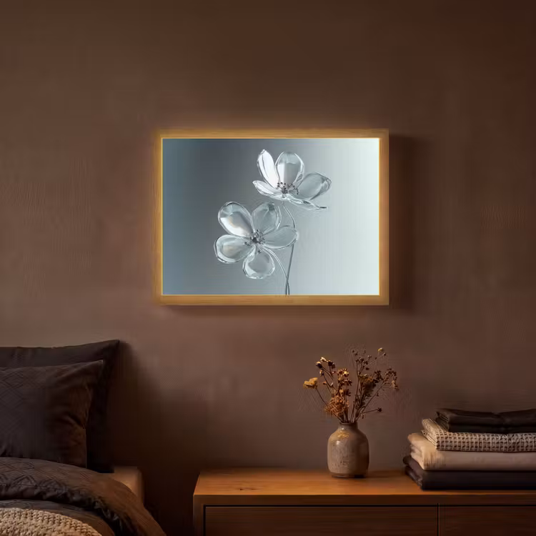 Kristal - Bloemen - Grijs Light Box met batterij (Wandlamp) middel -sfeer4