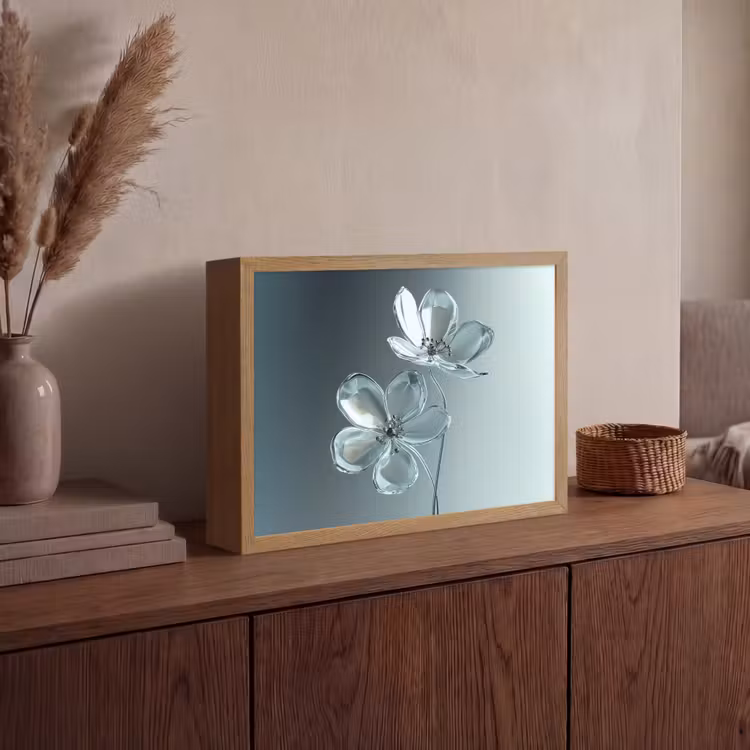 Kristal - Bloemen - Grijs Light Box met batterij (Wandlamp) middel -sfeer2