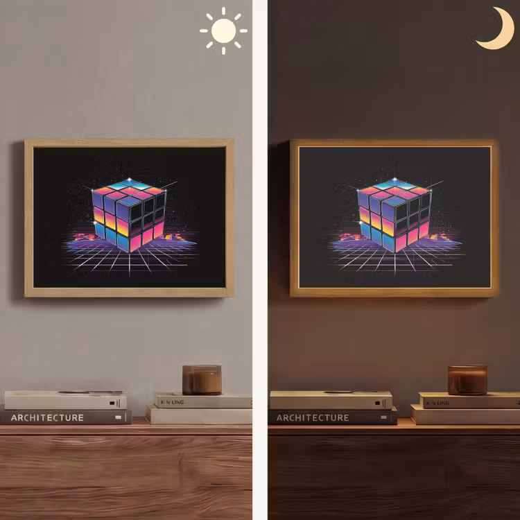 Kubus - Kleurrijk - Raster Light Box met batterij (Wandlamp) middel -sfeer3