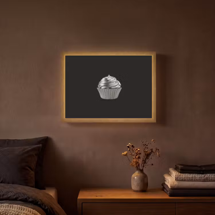 Cupcake - Luxueus - Zilver Light Box met batterij (Wandlamp) middel -sfeer4