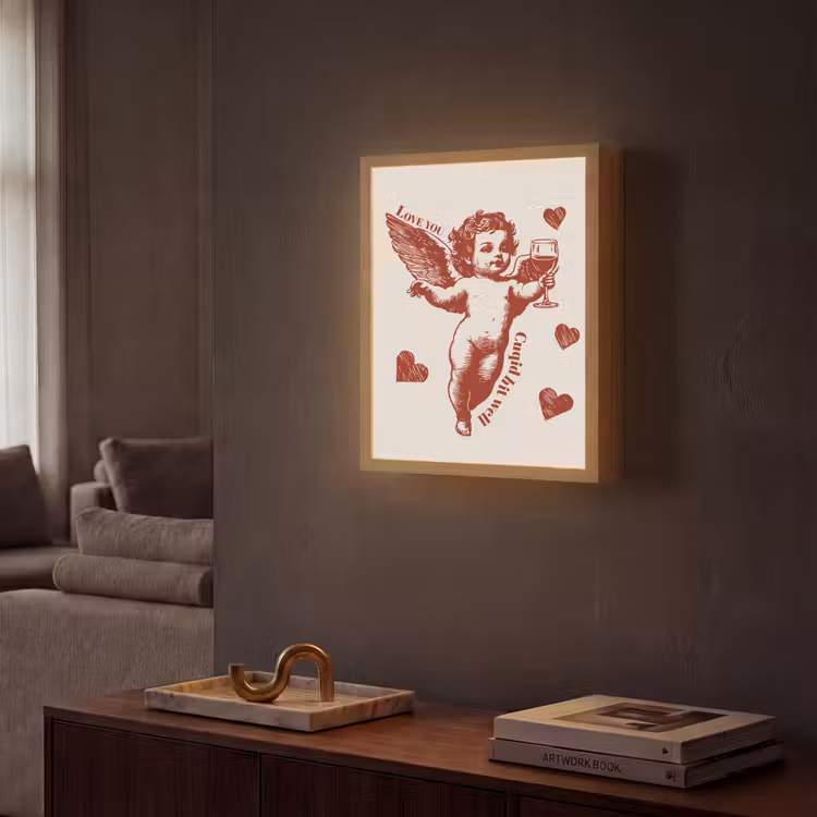 Cupido - Hartjes - Rood - Klassiek Light Box met batterij (Wandlamp) middel -sfeer1