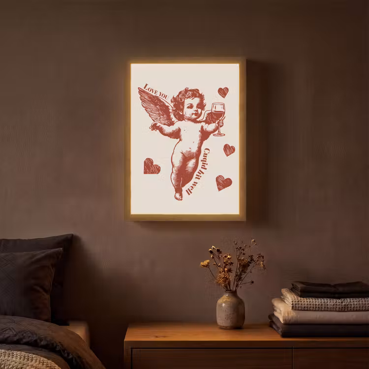Cupido - Hartjes - Rood - Klassiek Light Box met batterij (Wandlamp) middel -sfeer4