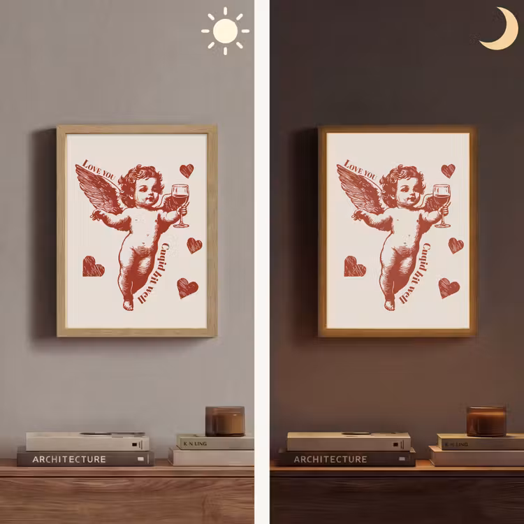 Cupido - Hartjes - Rood - Klassiek Light Box met batterij (Wandlamp) middel -sfeer3