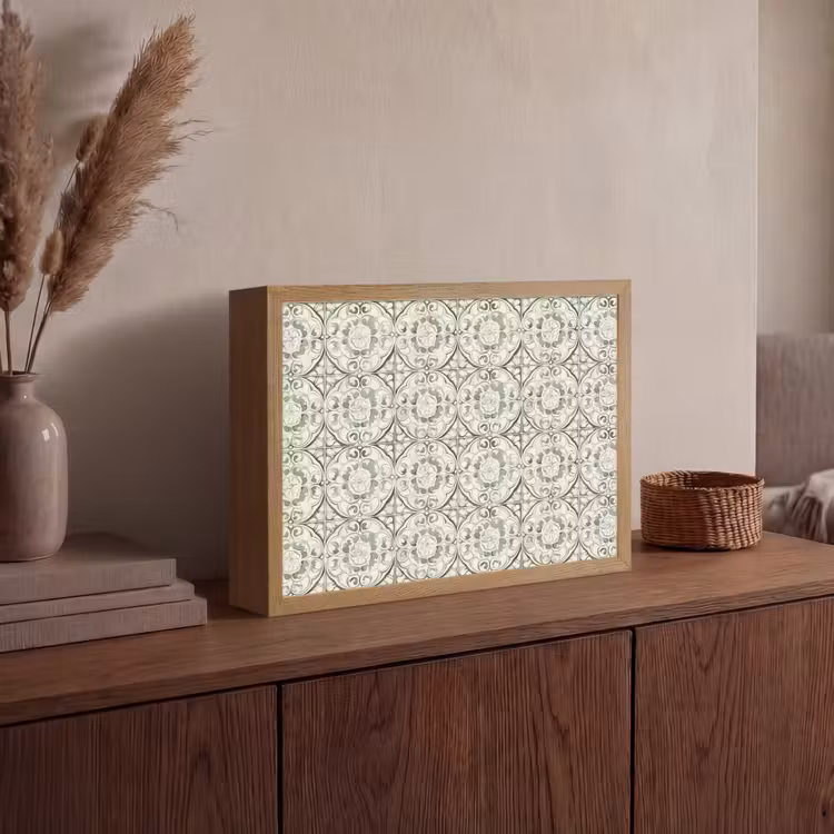 Krulornament - Tegel - Groen Light Box met batterij (Wandlamp) middel 907 -sfeer2