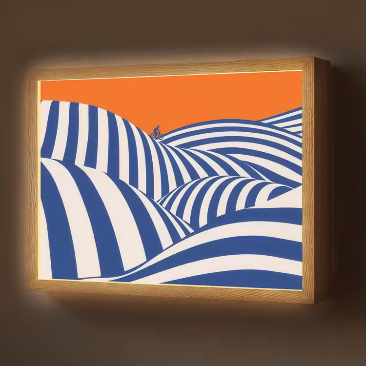 Fietser - Heuvels - Strepen - Blauw Light Box met batterij (Wandlamp) middel -z3d_website