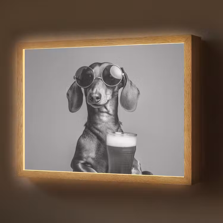 Teckel - Bier - Glas - Bril Light Box met batterij (Wandlamp) middel -z3d_website
