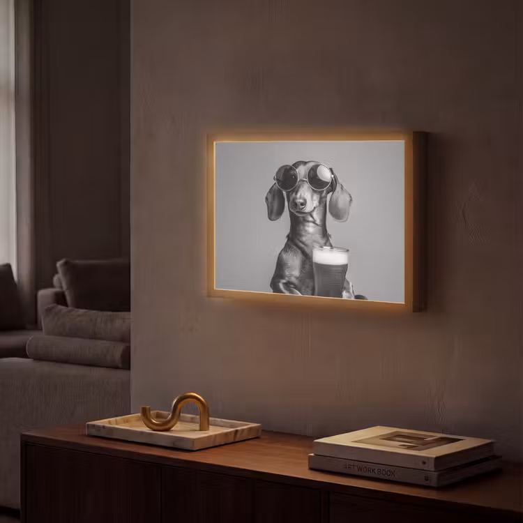 Teckel - Bier - Glas - Bril Light Box met batterij (Wandlamp) middel -sfeer1