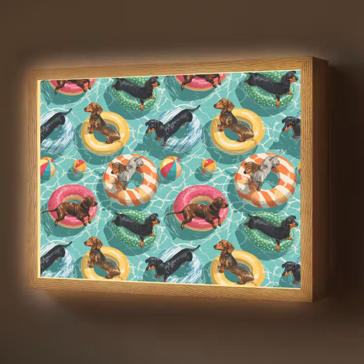 Teckels - Zwembad - Kleurrijk Light Box met batterij (Wandlamp) middel 907 -z3d_website
