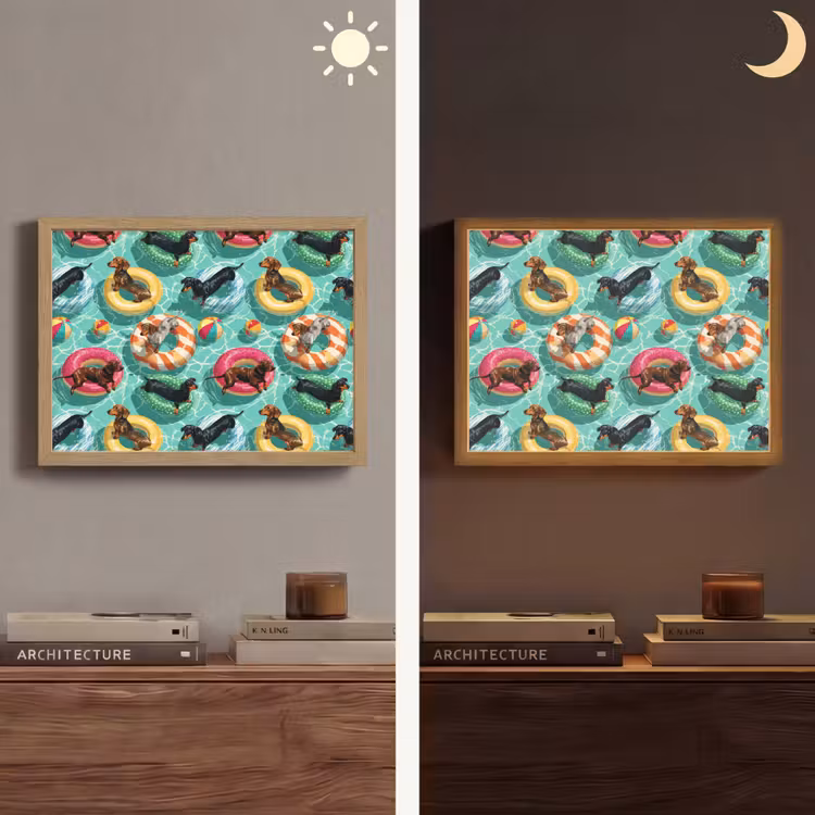 Teckels - Zwembad - Kleurrijk Light Box met batterij (Wandlamp) middel 907 -sfeer3