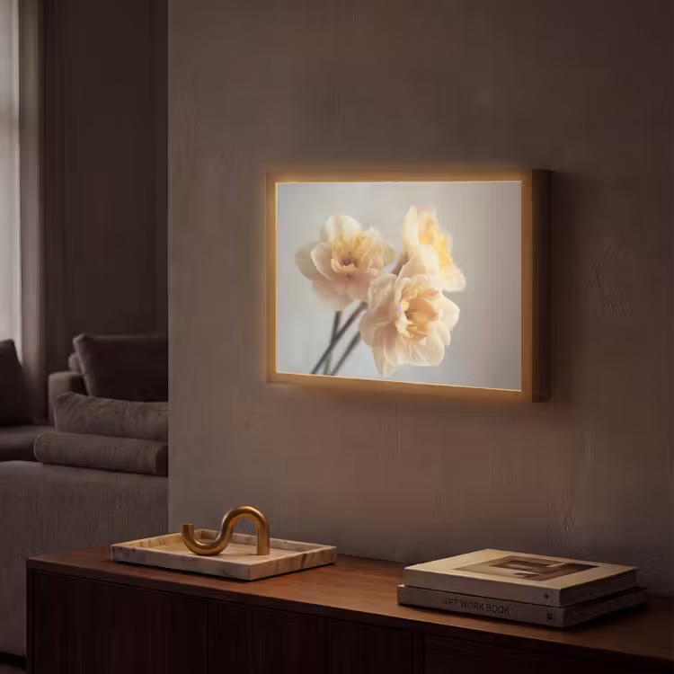 Narcissen - Geel - Bloemblaadjes Light Box met batterij (Wandlamp) middel -sfeer1