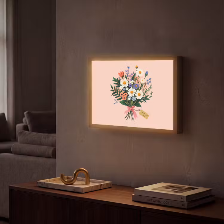 Margrieten - Boeket - Strikje - Roze Light Box met batterij (Wandlamp) middel -sfeer1