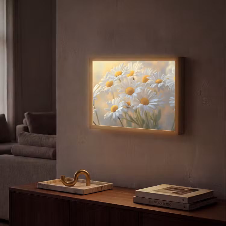 Madeliefjes - Wit - Zonlicht Light Box met batterij (Wandlamp) middel -sfeer1