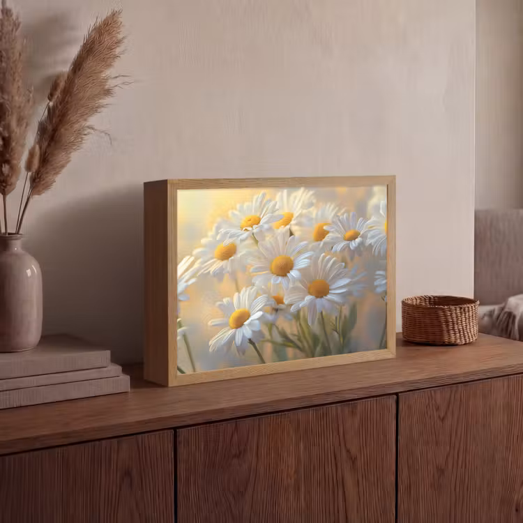 Madeliefjes - Wit - Zonlicht Light Box met batterij (Wandlamp) middel -sfeer2