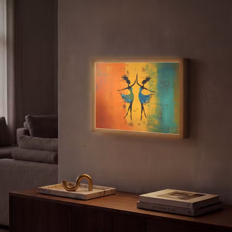 Dansen - Vrouwen - Verfstructuur Light Box met batterij (Wandlamp) middel -sfeer1