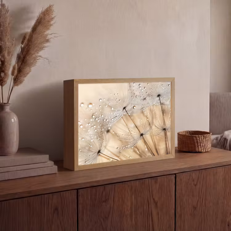 Paardenbloem - Abstract - Natuur - Beige Light Box met batterij (Wandlamp) middel -sfeer2