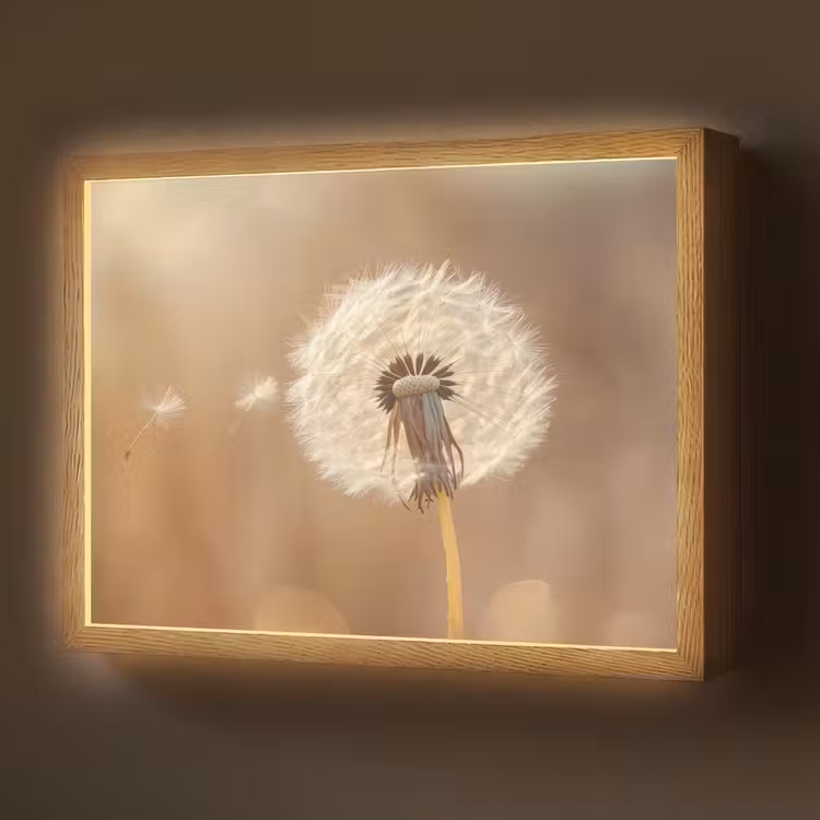 Paardenbloem - Beige - Natuur - Bloem Light Box met batterij (Wandlamp) middel -z3d_website