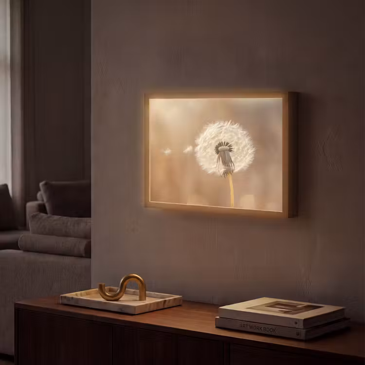 Paardenbloem - Beige - Natuur - Bloem Light Box met batterij (Wandlamp) middel -sfeer1