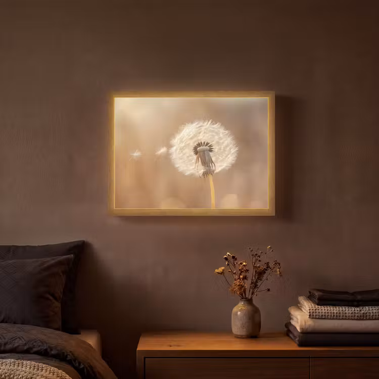 Paardenbloem - Beige - Natuur - Bloem Light Box met batterij (Wandlamp) middel -sfeer4