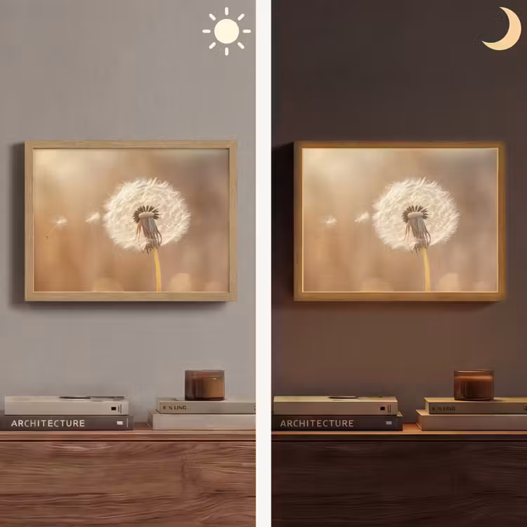 Paardenbloem - Beige - Natuur - Bloem Light Box met batterij (Wandlamp) middel -sfeer3