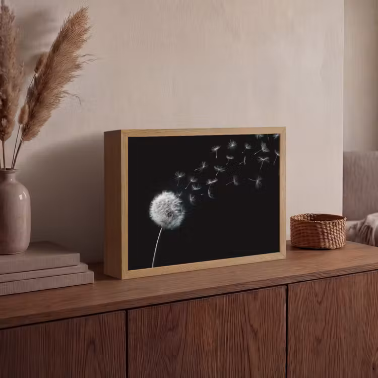Paardenbloem - Zwart - Natuur Light Box met batterij (Wandlamp) middel -sfeer2