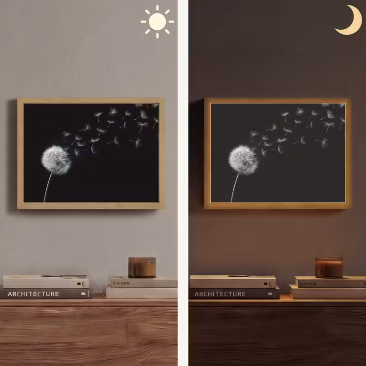 Paardenbloem - Zwart - Natuur Light Box met batterij (Wandlamp) middel -sfeer3
