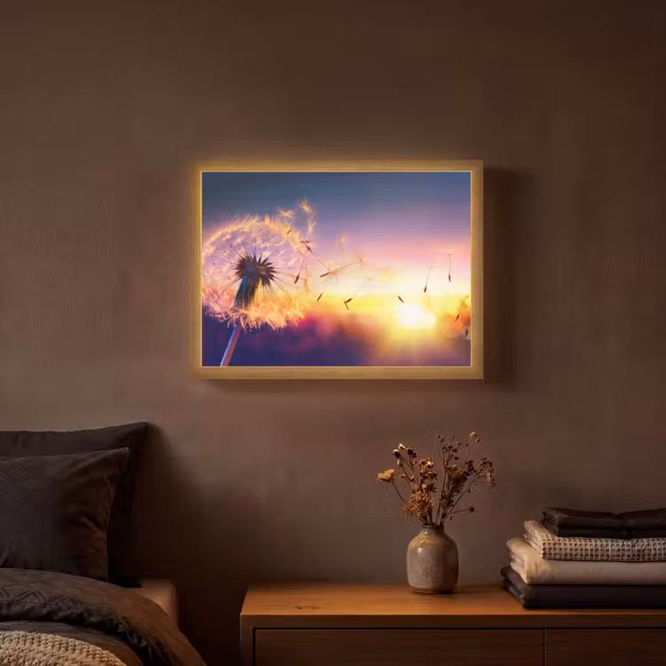 Paardenbloem - Bloemen - Zonsondergang - Horizon - Nacht Light Box met batterij (Wandlamp) middel -sfeer4