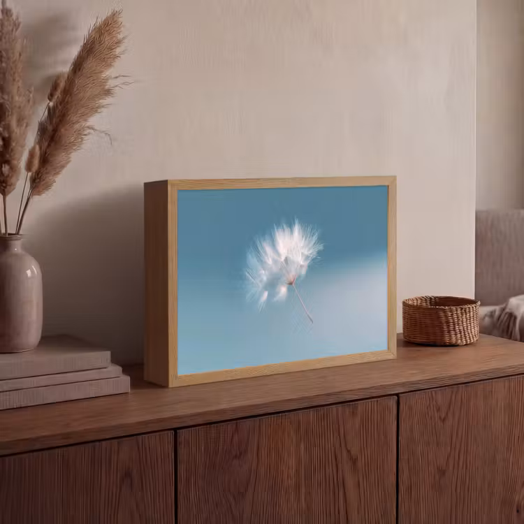 Paardenbloempluisje - Blauw - Lucht Light Box met batterij (Wandlamp) middel -sfeer2