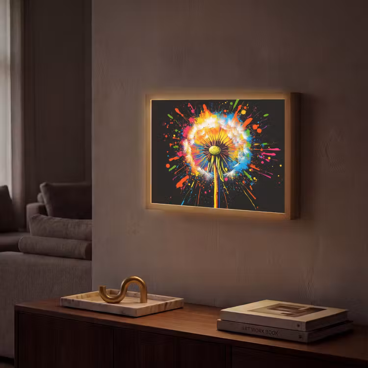 Paardenbloem - Graffiti - Kleurrijk - Bloemen - Natuur Light Box met batterij (Wandlamp) middel -sfeer1