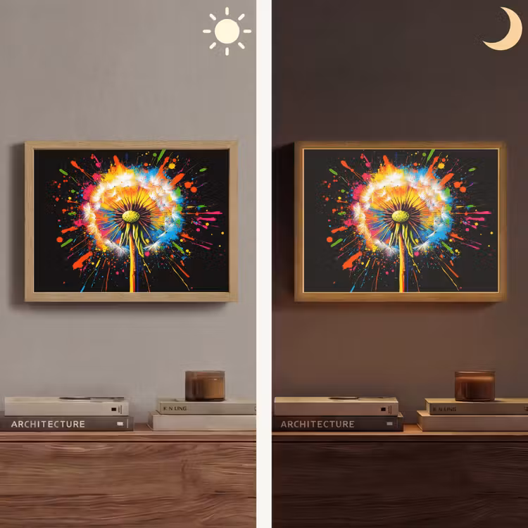 Paardenbloem - Graffiti - Kleurrijk - Bloemen - Natuur Light Box met batterij (Wandlamp) middel -sfeer3