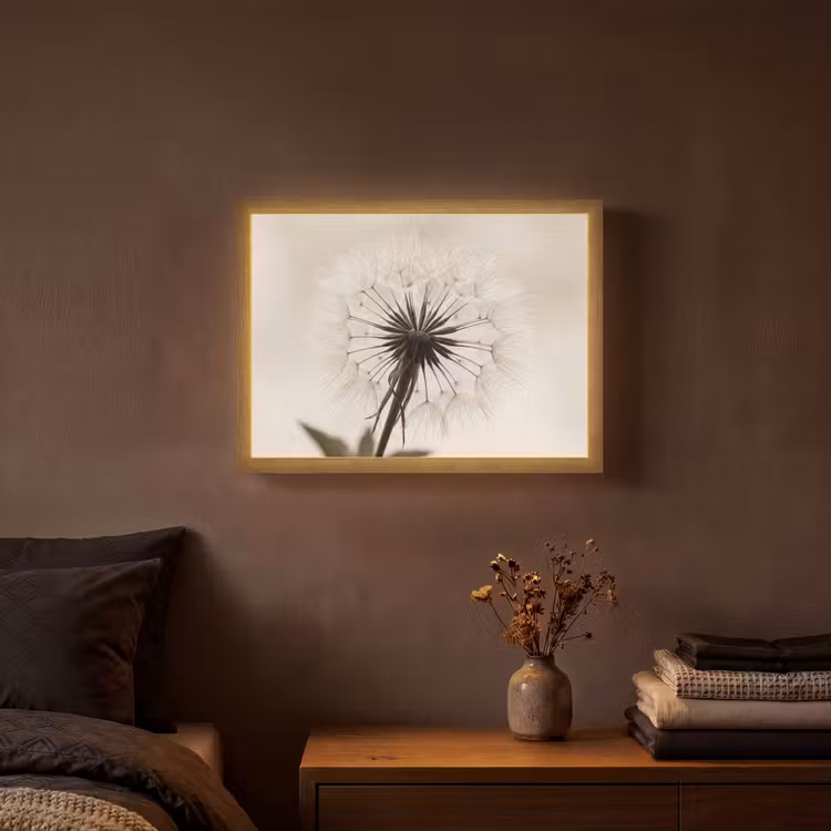 Paardenbloem - Minimalistisch - Wit Light Box met batterij (Wandlamp) middel -sfeer4
