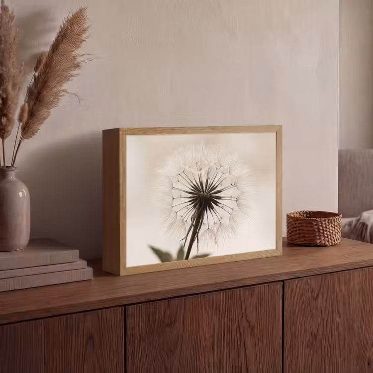 Paardenbloem - Minimalistisch - Wit Light Box met batterij (Wandlamp) middel -sfeer2