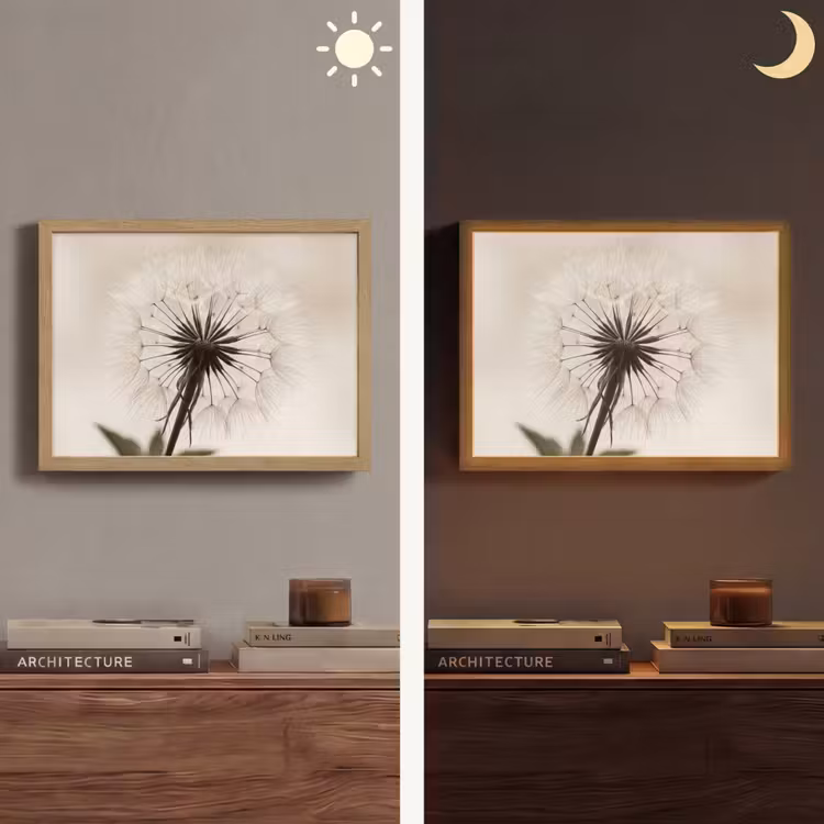 Paardenbloem - Minimalistisch - Wit Light Box met batterij (Wandlamp) middel -sfeer3