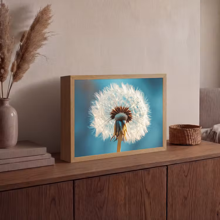 Paardenbloem - Natuur - Bloemen - Blauw Light Box met batterij (Wandlamp) middel -sfeer2
