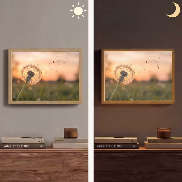 Paardenbloem - Zonsondergang - Veld Light Box met batterij (Wandlamp) middel -sfeer3
