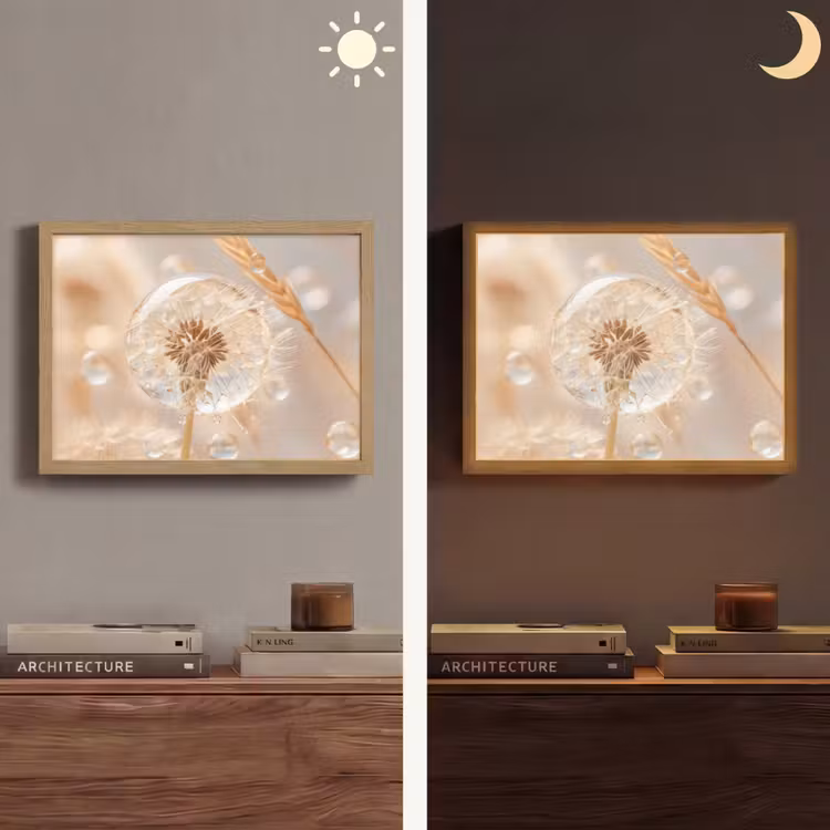 Paardenbloem - Water - Natuur - Stilleven - Modern Light Box met batterij (Wandlamp) middel -sfeer3