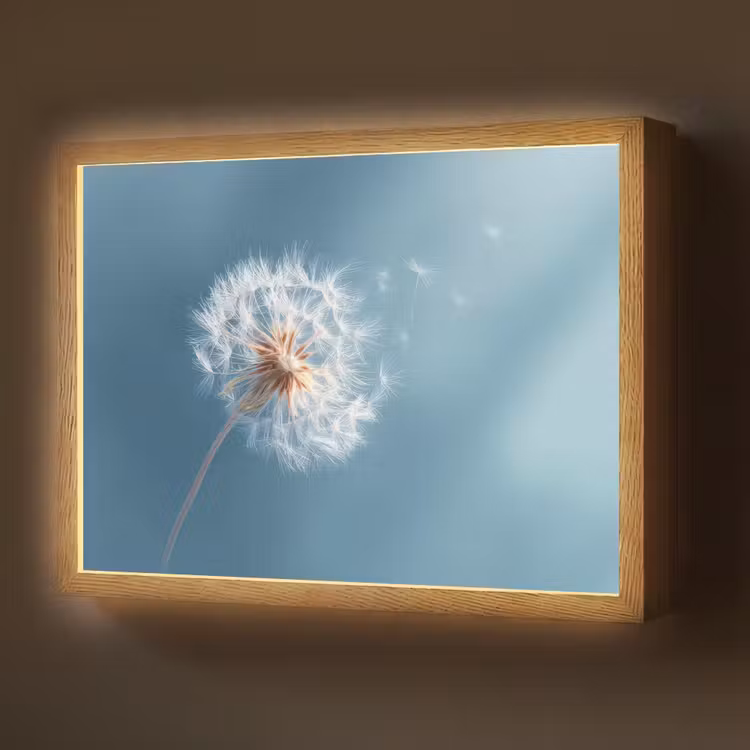 Paardenbloem - Wind - Blauw Light Box met batterij (Wandlamp) middel -z3d_website