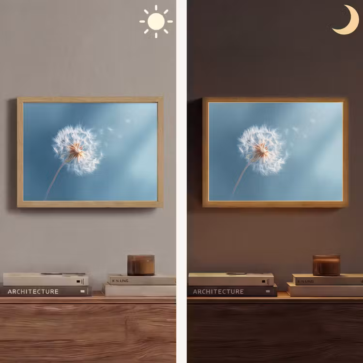 Paardenbloem - Wind - Blauw Light Box met batterij (Wandlamp) middel -sfeer3