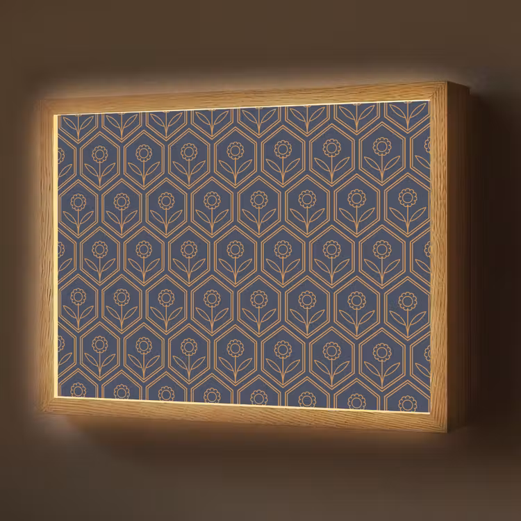 Donkerblauw - Patroon - Bloem - Symmetrisch Light Box met batterij (Wandlamp) middel 907 -z3d_website