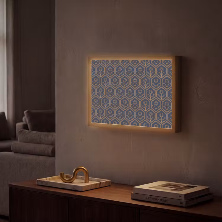 Donkerblauw - Patroon - Bloem - Symmetrisch Light Box met batterij (Wandlamp) middel 907 -sfeer1