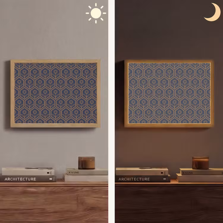 Donkerblauw - Patroon - Bloem - Symmetrisch Light Box met batterij (Wandlamp) middel 907 -sfeer3