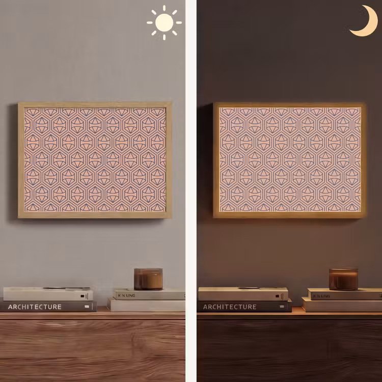 Donkerblauw - Roze - Patroom - Symmetrisch Light Box met batterij (Wandlamp) middel 907 -sfeer3