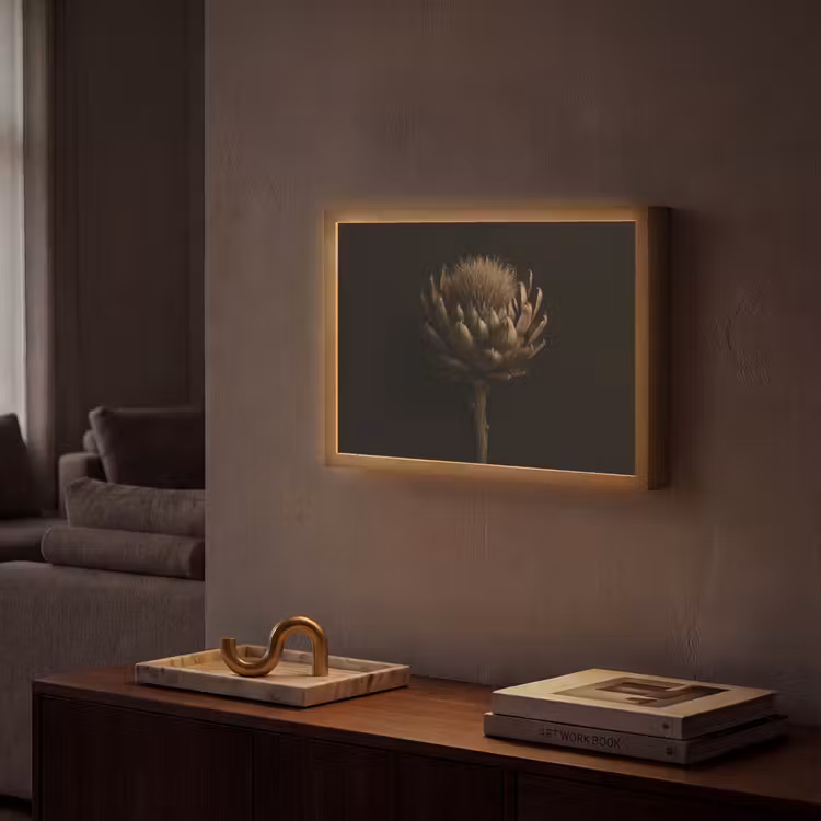 Donkerbruin - Bloem - Textuur - Artisjok Light Box met batterij (Wandlamp) middel -sfeer1